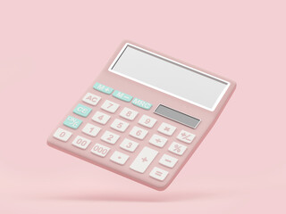 One calculator on pastel pink. 3D illustration 
