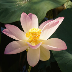 Lotus en fleur avec  ses feuilles