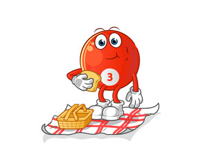 red billiard ball on a picnic cartoon. cartoon mascot vector