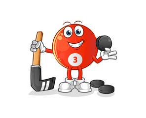 red billiard ball playing hockey vector. cartoon character