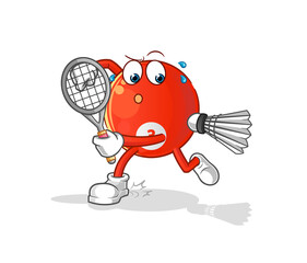 red billiard ball playing badminton illustration. character vector
