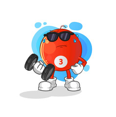 red billiard ball lifting dumbbell vector. cartoon character