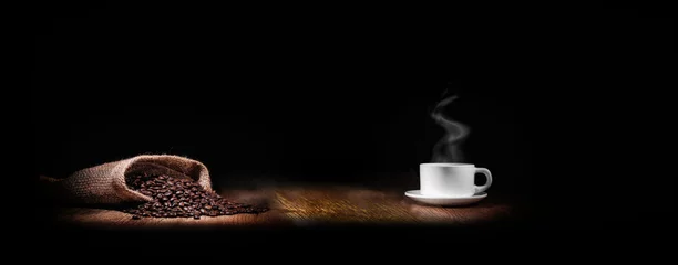 Fototapeten Tasse Kaffee und Bohnen © guy
