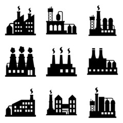 Factory Flat Icon Set Isolated On White Background