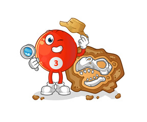 red billiard ball archaeologists with fossils mascot. cartoon vector