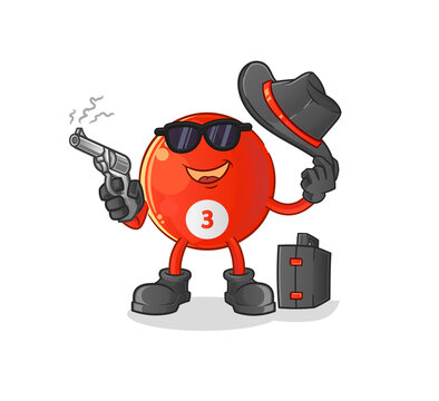 recommend clip art: red billiard ball mafia with gun character. cartoon mascot vector