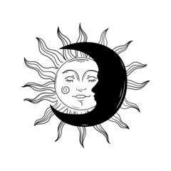 sun moon abstract line illustration