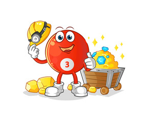 red billiard ball miner with gold character. cartoon mascot vector