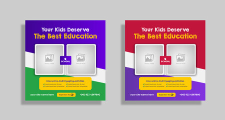 School education admission social media post & back to school square flyer template
