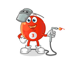 red billiard ball welder mascot. cartoon vector