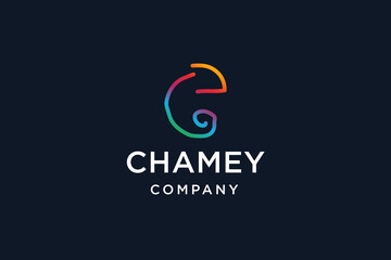 Abstract line art chameleon animal logo design vector illustration.