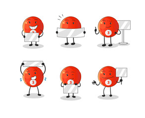 red billiard ball holding board group character. mascot vector