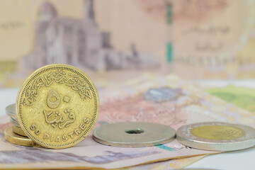 Close up Shot of an Egyptian 50p Coin 