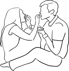 design vector one line art illustration of women and men in romantic day and celebration of love