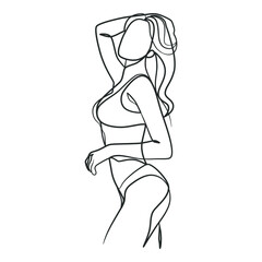 Continuous one line art drawing of woman body in bikini
