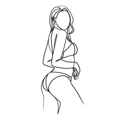 Continuous one line art drawing of woman body in bikini