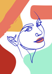 Woman face one line art drawing poster