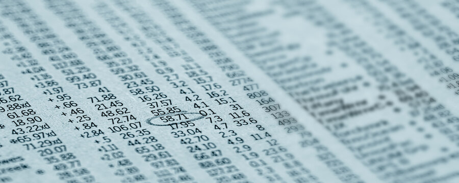 Page with stock market data columns