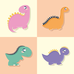 four cute dinosaur