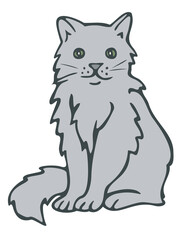 Vector illustration of grey cat in cartoon style. Hand drawn isolated cat.