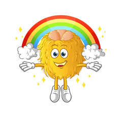 bird nest with a rainbow. cartoon vector