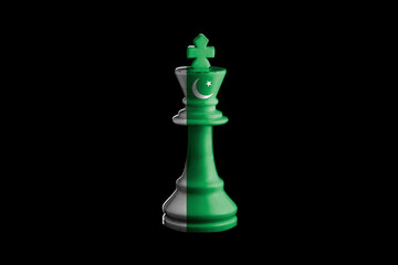 pakistan flags paint over on chess king. 3D illustration.