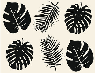 pattern palm leaves large different black on a white background