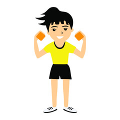 A cute girl is engaged in fitness, aerobics and yoga. a cute character will conduct a workout. Slim woman doing yoga, pilates, fitness.For poster, sticker, t-shirt, design on white background.