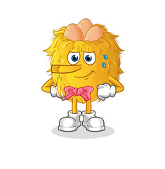 bird nest lie like Pinocchio character. cartoon mascot vector