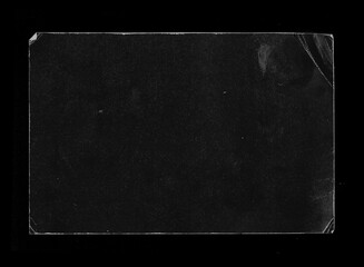 Old Black Empty Aged Damaged Paper Cardboard Photo Card Isolated on Black. Real Halftone Scan....