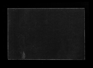 Old Black Empty Aged Damaged Paper Cardboard Photo Card Isolated on Black. Real Halftone Scan. Folded Edges. Rough Grunge Shabby Scratched Torn Ripped Texture. Distressed Overlay Surface for Collage.  - 483134258