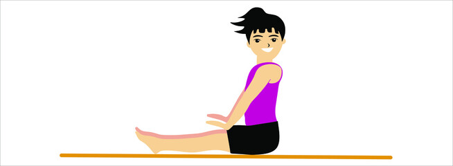 A cute girl is engaged in fitness, aerobics and yoga. a cute character will conduct a workout. Slim woman doing yoga, pilates, fitness.For poster, sticker, t-shirt, design on white background.