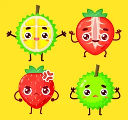 Fotobehang cute durian and strawberry character vector © ahmad yusup