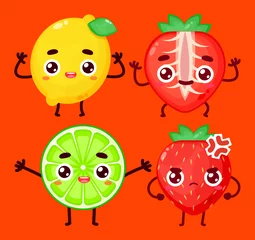 Fotobehang cute lemon and strawberry character vector © ahmad yusup