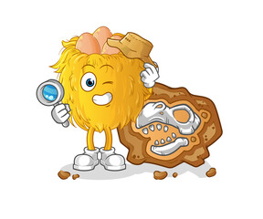 bird nest archaeologists with fossils mascot. cartoon vector