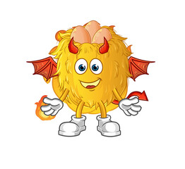 bird nest demon with wings character. cartoon mascot vector