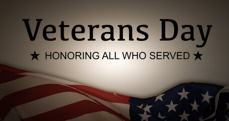 Fototapeta na wymiar USA Veterans day background. abstract grunge brushed flag with text. Template for horizontal banner.