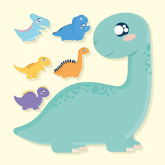 six cute dinosaur