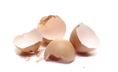 Cracked egg shell isolated on white  