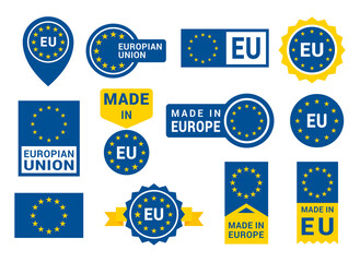 Made in Europe sign collection vector flat insignia branding identification EU product certified