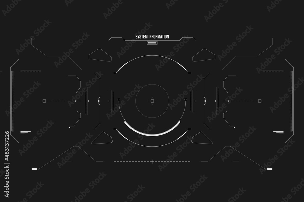 Aufkleber HUD Futuristic Interface Screen Design Element. Game UI Technology Virtual Reality View Display Object Vector.	