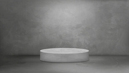 Backdrop studio room Grey Cement texture wall background with cylinder podium,Vector 3D illustration Gray floor Concrete surface with light and shadow.Banner template interior loft style concept © Anchalee