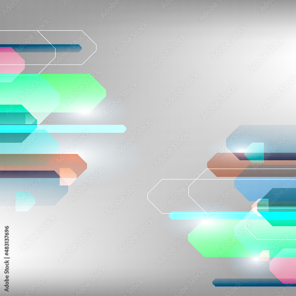 Poster vector illustration abstract geometric squares multicolored technology line overlapping on gray back
