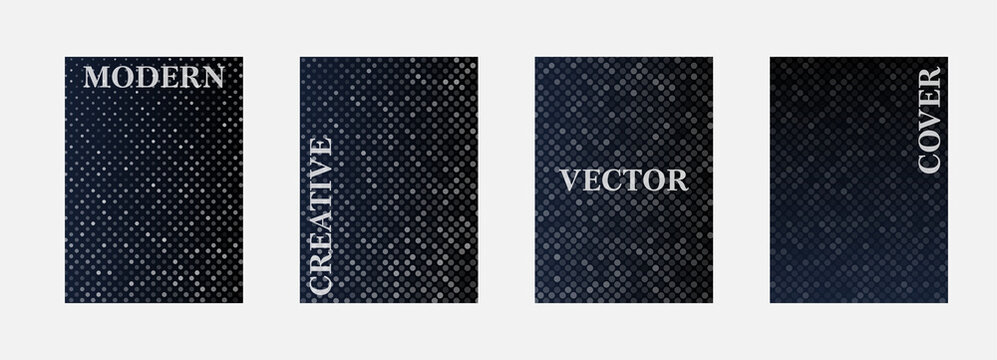 Vector halftone cover design templates. Layout set for covers of books, albums, notebooks, reports, magazines. Dot halftone gradient effect, modern abstract design. Planner and diary cover for print.