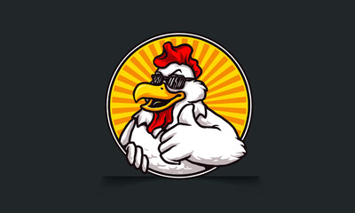Cool Funny Chicken Mascot Design Suitable For Restaurant Logo Or Packaging Street Food  Vector
