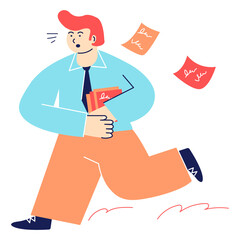 man rushes to work at the office