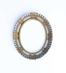 vintage oval gilded picture frame isolated on white background