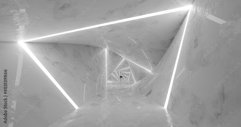 Aufkleber 3d rendering. a marble corridor with columns stretching into the distance with neon lamps on the sid