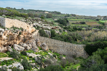 Fototapeta na wymiar High angle view over the valleys and mountains around Bingemma, Malta