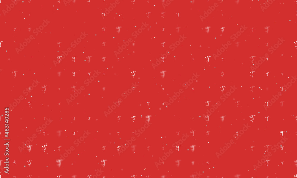 Poster seamless background pattern of evenly spaced white handball symbols of different sizes and opacity. 